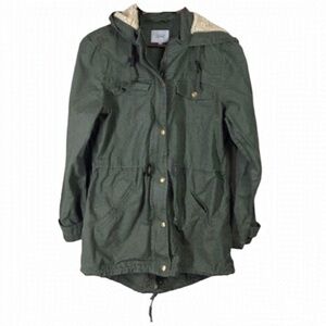 4/$45 Kismet Dark Sage Green Mid Length Utility Jacket size Medium